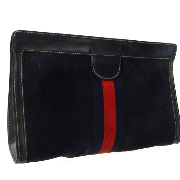 Vintage GUCCI Web Suede Leather Cosmetics Toiletry Bag Italy - Picture 8 of 8